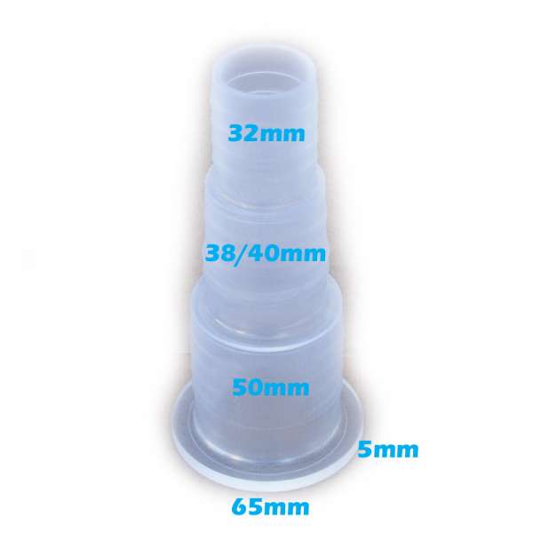 Stufenschlauchanschluss 65, 50, 40, 38 und 32 mm transparent