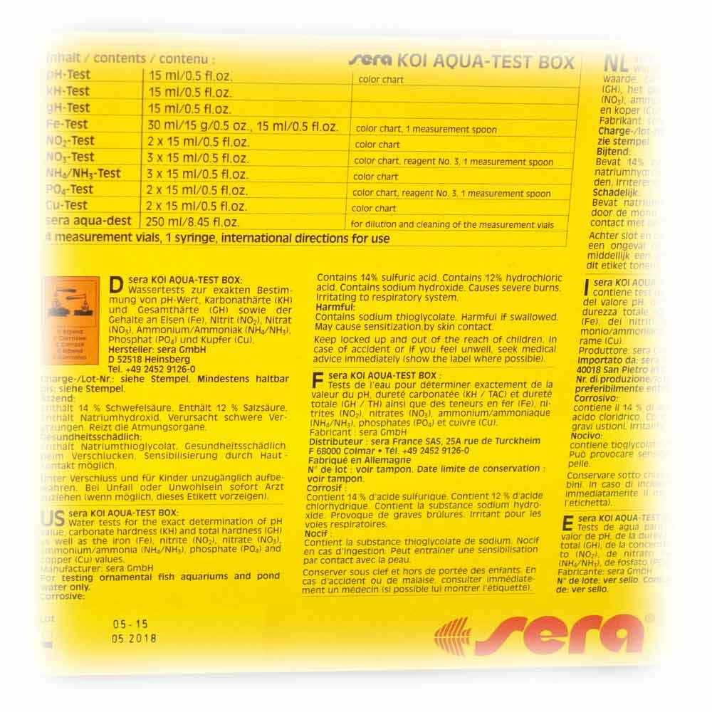 Sera Koi Aqua-Test Box - Kit De Test D'Eau Pour Bassin - PH, Nitrates, Phosphates, Etc. - Prévention Algues