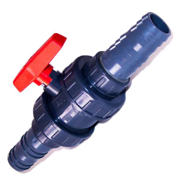 Robuster PVC Kugelhahn 32 mm mit Schlauchtüllen