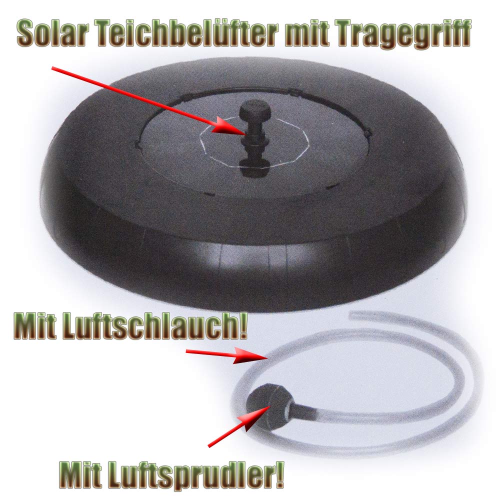 Kaufe Solar-Teichbelüfter-Sauerstoffpumpe mit Luftschlauch und Blasenstein,  schwimmender Wasserteichbelüfter für Aquarien