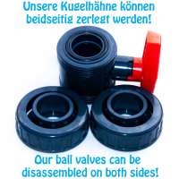 Vorschau: Zerlegbarer Hahn mit Kugel und 40 mm Muffen zum Verkleben Vorschau: Zerlegbarer Hahn mit Kugel und 40 mm Muffen zum Verkleben